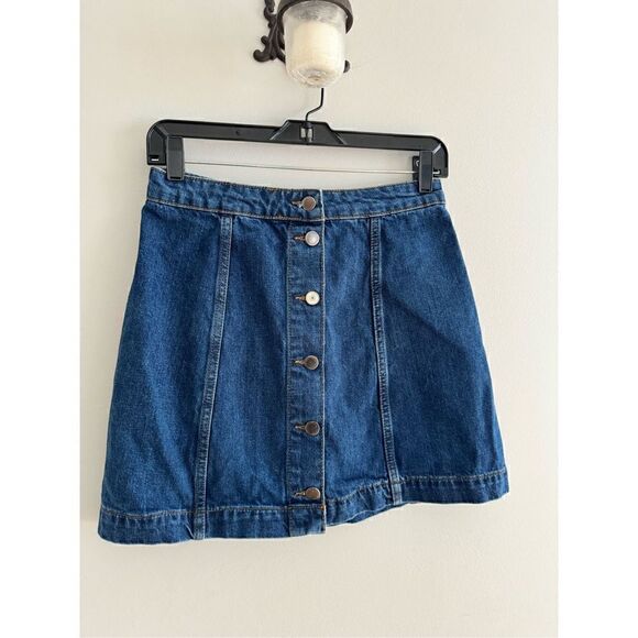 Topshop Moto Button Fly Denim Jean Skirt, Size 28 - Picture 2 of 7